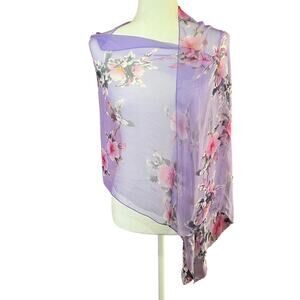NWT Jewelia Floral Purple Scarf 100% Silk